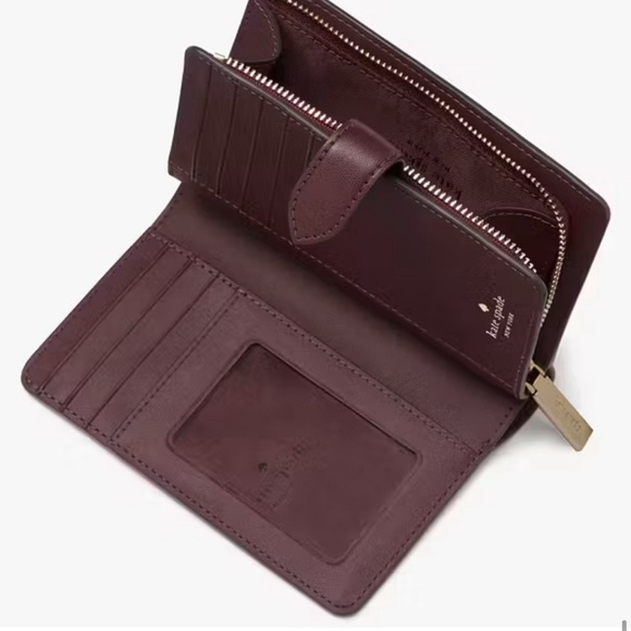 Kate Spade Signature Spade Flower Medium Compact Bifold Wallet Grenache - Picture 15 of 16